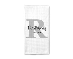 canary road custom waffle weave dish towel | personalized kitchen towel | housewarming gift | wedding gift | personalized dish towel | housewarming gift