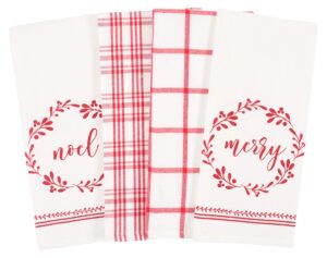kaf home mixed kitchen holiday dish towel set of 4, 100-percent cotton, 18 x 28-inch - merry & noel