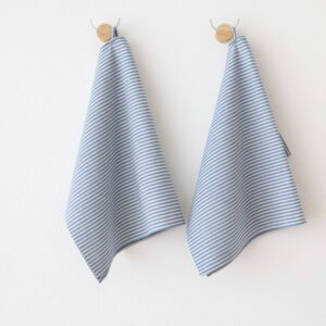 LinenMe Set of 2 Tea Towels Blue Striped Linen Cotton Jazz, 19 x 28