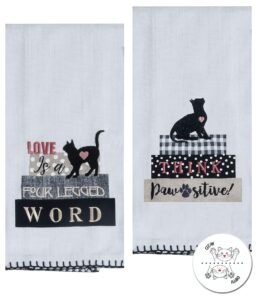 cat kitchen towels with sayings - 2 tea towel set with cats themed design for decor, dish and hand drying