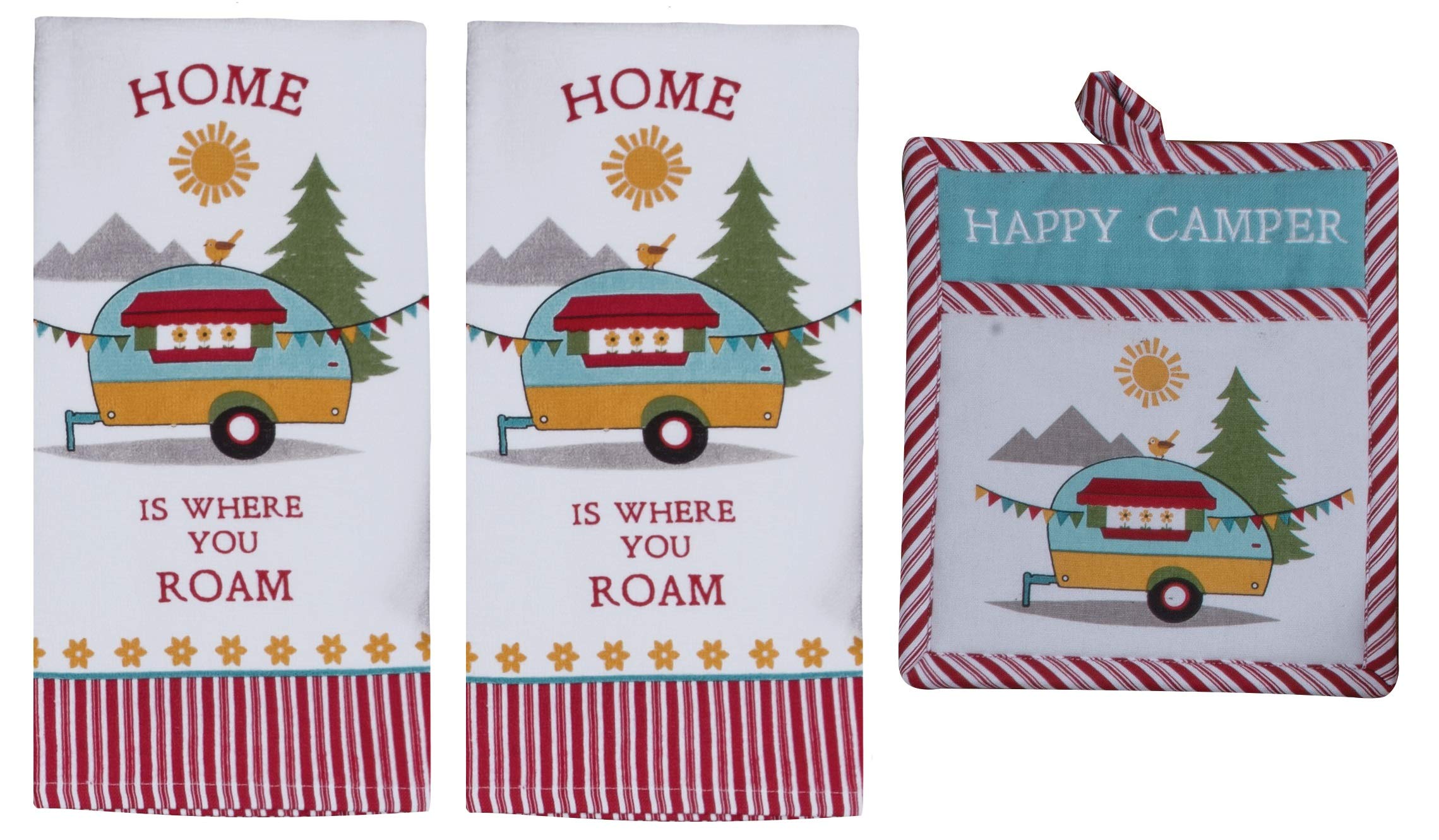 Kay Dee 3 Piece Home Is Where You Roam Camping Terry Towels and Potholder Set