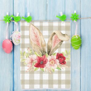 Kajaia 4 Pieces Easter Kitchen Towels and Dishcloths Easter Bunny Flower Egg Kitchen Towels Buffalo Plaid Hand Towels Dish Towels Easter Kitchen Decor (Bunny)