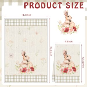 Kajaia 4 Pieces Easter Kitchen Towels and Dishcloths Easter Bunny Flower Egg Kitchen Towels Buffalo Plaid Hand Towels Dish Towels Easter Kitchen Decor (Bunny)