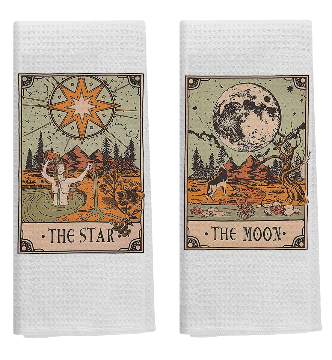 Knibeo Tarot Kitchen Towels Set - Witchy Bathroom Decor, 2 Pieces 16 X 24 Inch Tarot Card Bath Hand Towels, Gifts for Witchy Women, Tarot Decor, Hand Towels for Bathroom