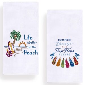 summer beach kitchen dish towels, 18 x 28 inch life is better at the beach summer tea towels for cooking baking set of 2