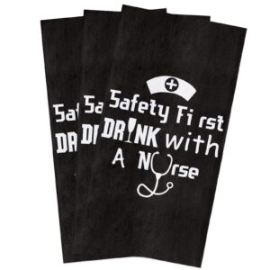cotton kitchen towels dishcloth nurse cap safety frist drink with a nurse black absorbent kitchen dish towels-reusable cleaning cloths for kitchen,tea towels/bar towels/hand towels,18x28inch 3 pack