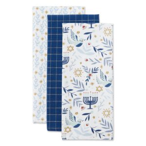 DII Hanukkah Kitchen Collection Festival of Lights Celebration Decor, Dish Towel Set, 18x28, Assorted Hanukkah Blessings, 3 Piece