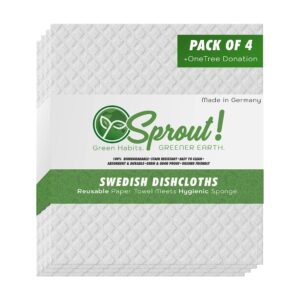 sprout! swedish dishcloths for kitchen, household & commercial cleaning | durable & reusable cellulose sponge cloths with laundry bag | absorbent & hygienic paper towel replacement | pack of 10