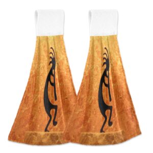 Kcldeci Kitchen Dish Towels with Hanging Loop Kokopelli Statue Absorbent Dish Clothes Kitchen Wears Hanging Tie Towels Set of 2