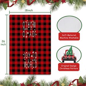 Christmas Kitchen Towels Set of 4, Black and Red Buffalo Plaid Christmas Dish Towels, Truck Ball Holiday Christmas Hand Towels for Kitchen, Bathroom, Cooking, Baking