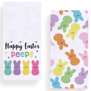 happy easter peeps kitchen dish towel 18 x 28 inch, spring summer rabbit tea towels dish cloth for cooking baking set of 2