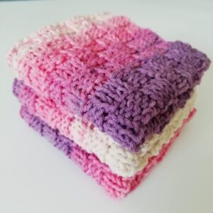 Cotton Dish Cloths Handmade Set of 3 Pink Crochet Kitchen Reusable Rags Wash Cloth Soft Cozy Ecology Mini Towels