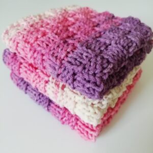 Cotton Dish Cloths Handmade Set of 3 Pink Crochet Kitchen Reusable Rags Wash Cloth Soft Cozy Ecology Mini Towels