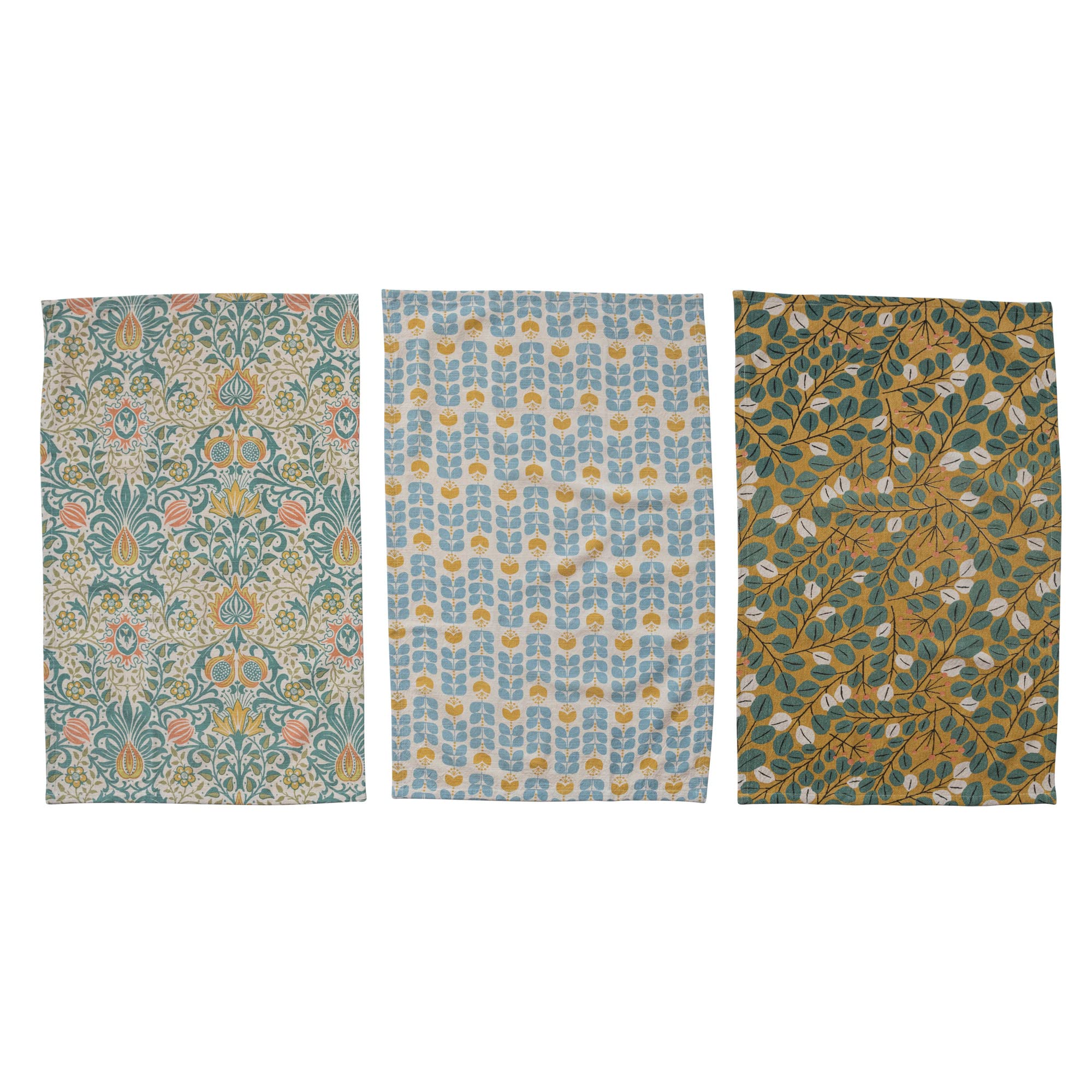 Creative Co-Op Cotton Patterns, Set of 3 Styles, Multicolor Tea Towel, Multi