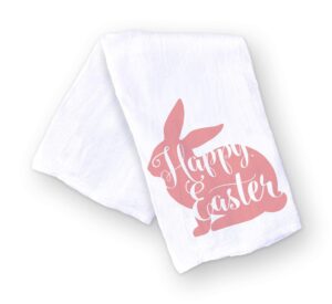 handmade happy easter kitchen towels - 100% cotton pink easter bunny dish towels for kitchen bathroom - 28x28 inch cute housewarming hostess gift spring cooking party (happy easter)
