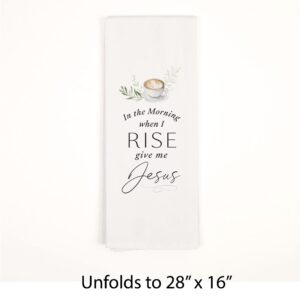 In The Morning When I Rise Classic White 28 x 16 Cotton Fabric Dish Tea Towel