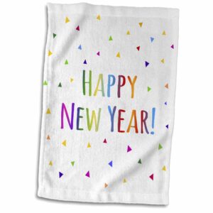 3d rose happy new year colorful rainbow text and multicolor confetti triangles twl_202093_1 towel, 15" x 22"