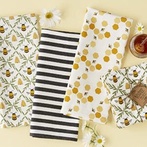 Design Imports DII Little Bees Bee Themed Dish Towels, Set of 3 Yellow Black White Green