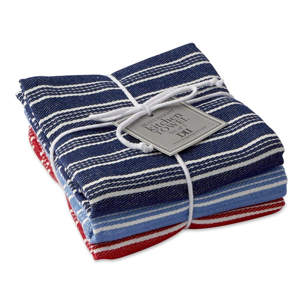 Design Imports Inc Set of 3 Starboard Striped Heavyweight Cotton Dish Towels 18 Inch x 28 Inch