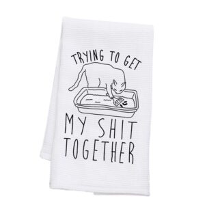 bdpwss cat kitchen towels for cat lovers trying to get my shit together funny cat mom home decor cat owner dish towel (my shit together tw)
