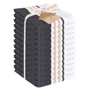 urbana cotton set of 12 assorted waffle kitchen towels 100% cotton super soft absorbent reusable cleaning cloths machine washable weave tea towel with hanging loop (black, 16 x 26 inches)
