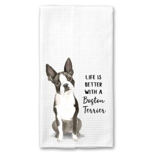 watercolor life is better with a boston terrier bostie microfiber kitchen tea bar towel gift for animal dog lover