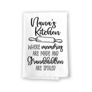 honey dew gifts, nana's kitchen where memories are made and grandchildren are spoiled, flour sack dish towels, 27 inch by 27 inch, 100% cotton towels, grandma funny gifts, nana gifts