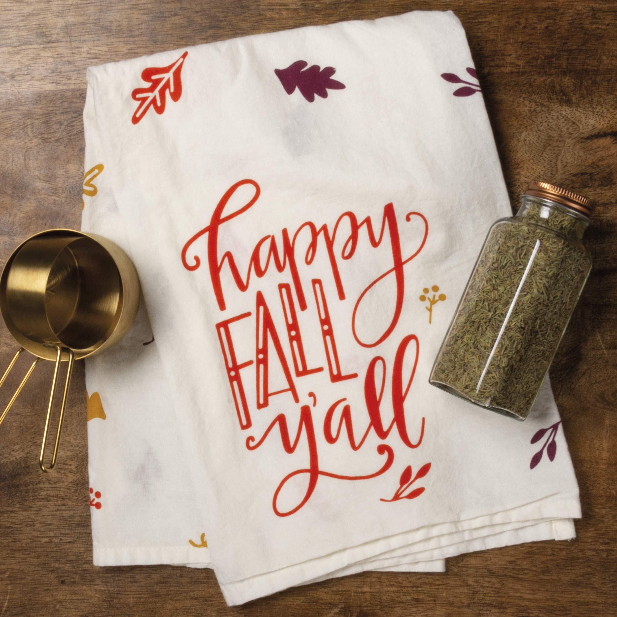 Primitives by Kathy Hand-Lettered Inspired Dish Towel, 28 x 28-Inch, Orange-Happy Fall Y'all