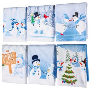 panelee 6 pcs christmas kitchen hand towels 12 x 18 inch winter guest towel tea towels dish washcloths holiday seasonal soft absorbent towels for home cooking baking cleaning (snowman)
