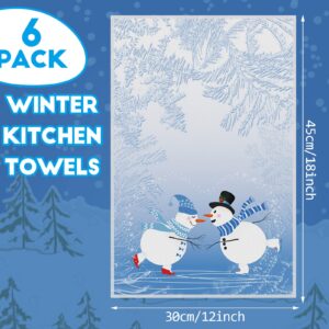 Panelee 6 Pcs Christmas Kitchen Hand Towels 12 x 18 Inch Winter Guest Towel Tea Towels Dish Washcloths Holiday Seasonal Soft Absorbent Towels for Home Cooking Baking Cleaning (Snowman)