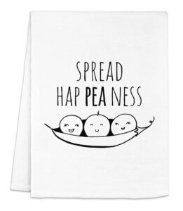 funny dish towel, spread hap pea ness, flour sack kitchen towel, sweet housewarming gift, farmhouse kitchen decor, white or gray (white)