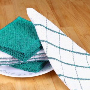 AMOUR INFINI Super Saver Bundle Pack of 4 Terry Dish Towels + 8 Dish Cloths | Ultra Soft and Absorbent Kitchen Towel & Dishcloth Combo | 100% Cotton Dishtowels for Washing Up | Teal