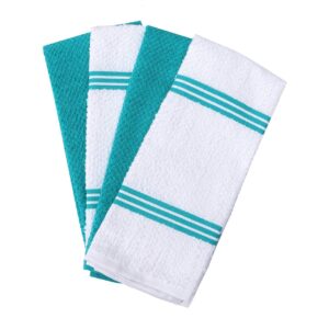 AMOUR INFINI Super Saver Bundle Pack of 4 Terry Dish Towels + 8 Dish Cloths | Ultra Soft and Absorbent Kitchen Towel & Dishcloth Combo | 100% Cotton Dishtowels for Washing Up | Teal