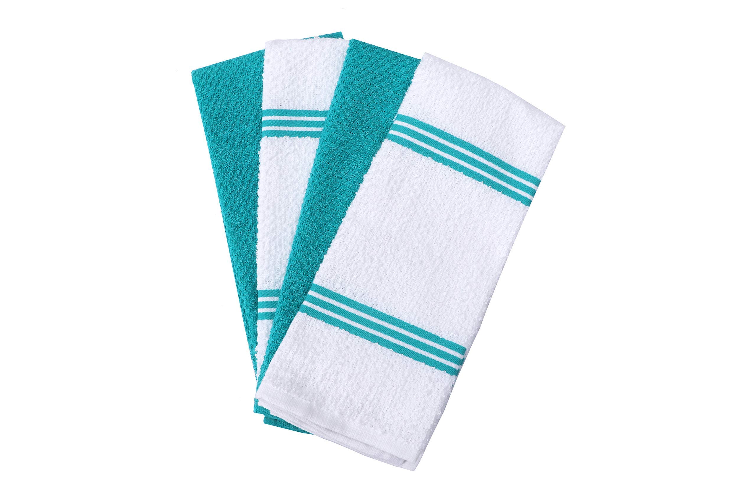 AMOUR INFINI Super Saver Bundle Pack of 4 Terry Dish Towels + 8 Dish Cloths | Ultra Soft and Absorbent Kitchen Towel & Dishcloth Combo | 100% Cotton Dishtowels for Washing Up | Teal