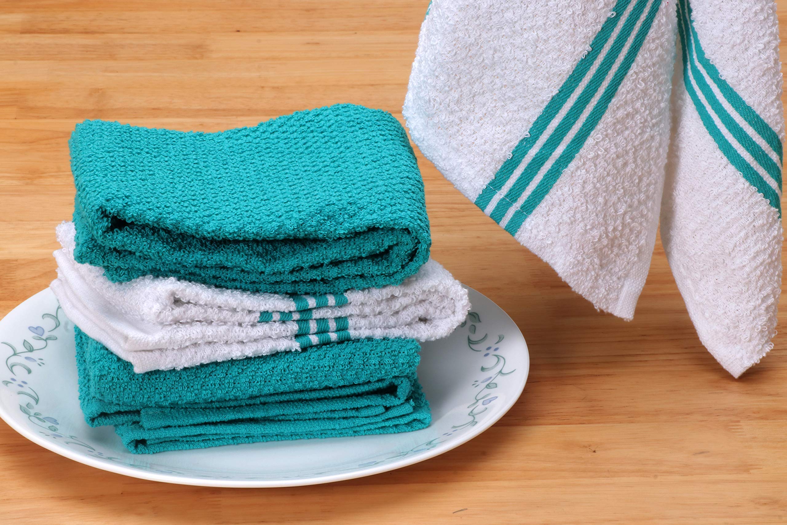 AMOUR INFINI Super Saver Bundle Pack of 4 Terry Dish Towels + 8 Dish Cloths | Ultra Soft and Absorbent Kitchen Towel & Dishcloth Combo | 100% Cotton Dishtowels for Washing Up | Teal