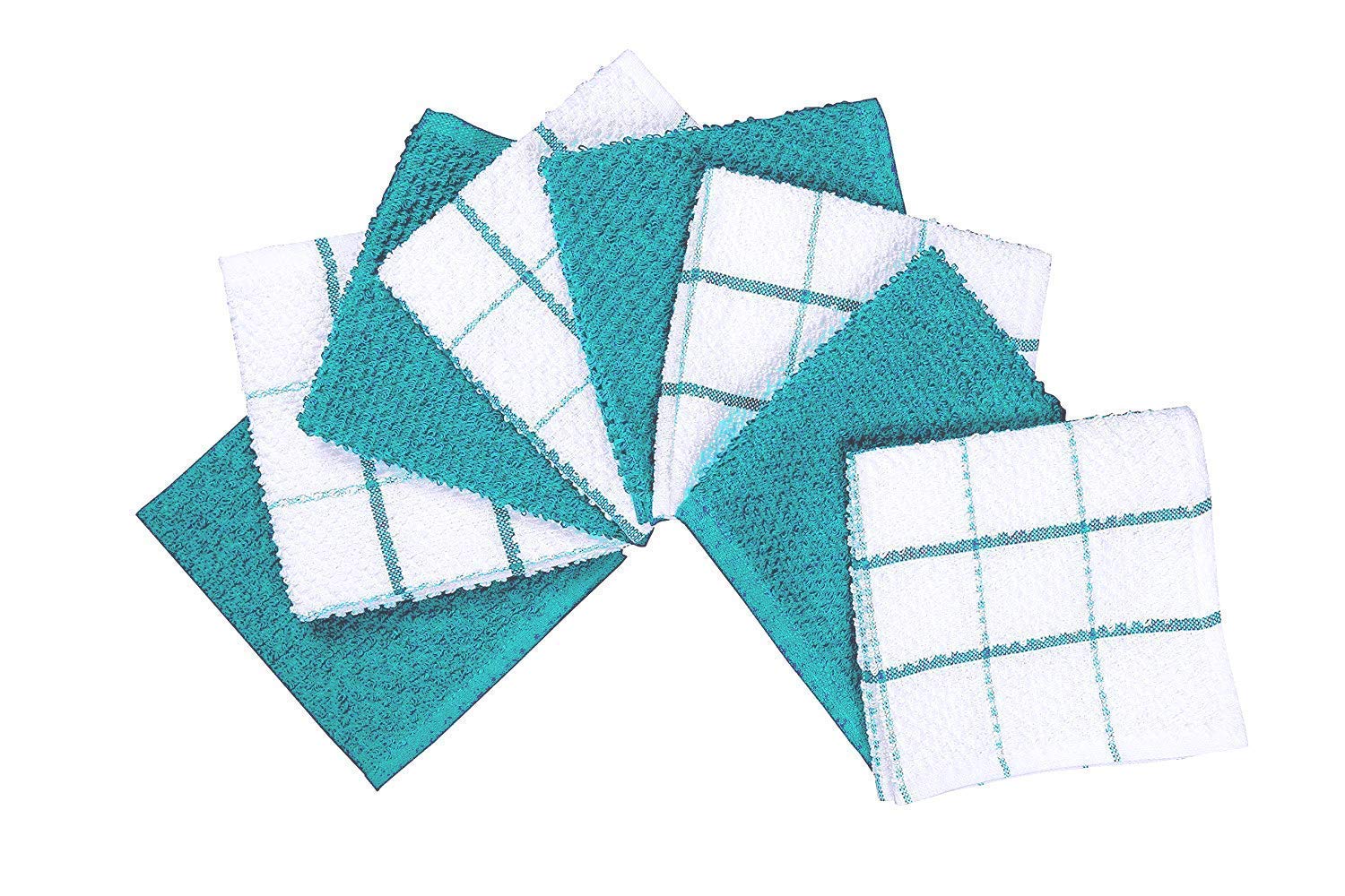 AMOUR INFINI Super Saver Bundle Pack of 4 Terry Dish Towels + 8 Dish Cloths | Ultra Soft and Absorbent Kitchen Towel & Dishcloth Combo | 100% Cotton Dishtowels for Washing Up | Teal