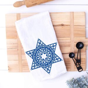 Blue Star of David Jewish Kitchen and Bathroom Hand Towel, Handmade Blue Kitchen Towel for Hostess and Holiday Gifts (Blue Star)