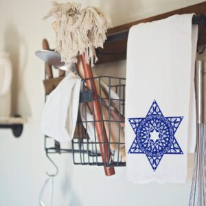 Blue Star of David Jewish Kitchen and Bathroom Hand Towel, Handmade Blue Kitchen Towel for Hostess and Holiday Gifts (Blue Star)