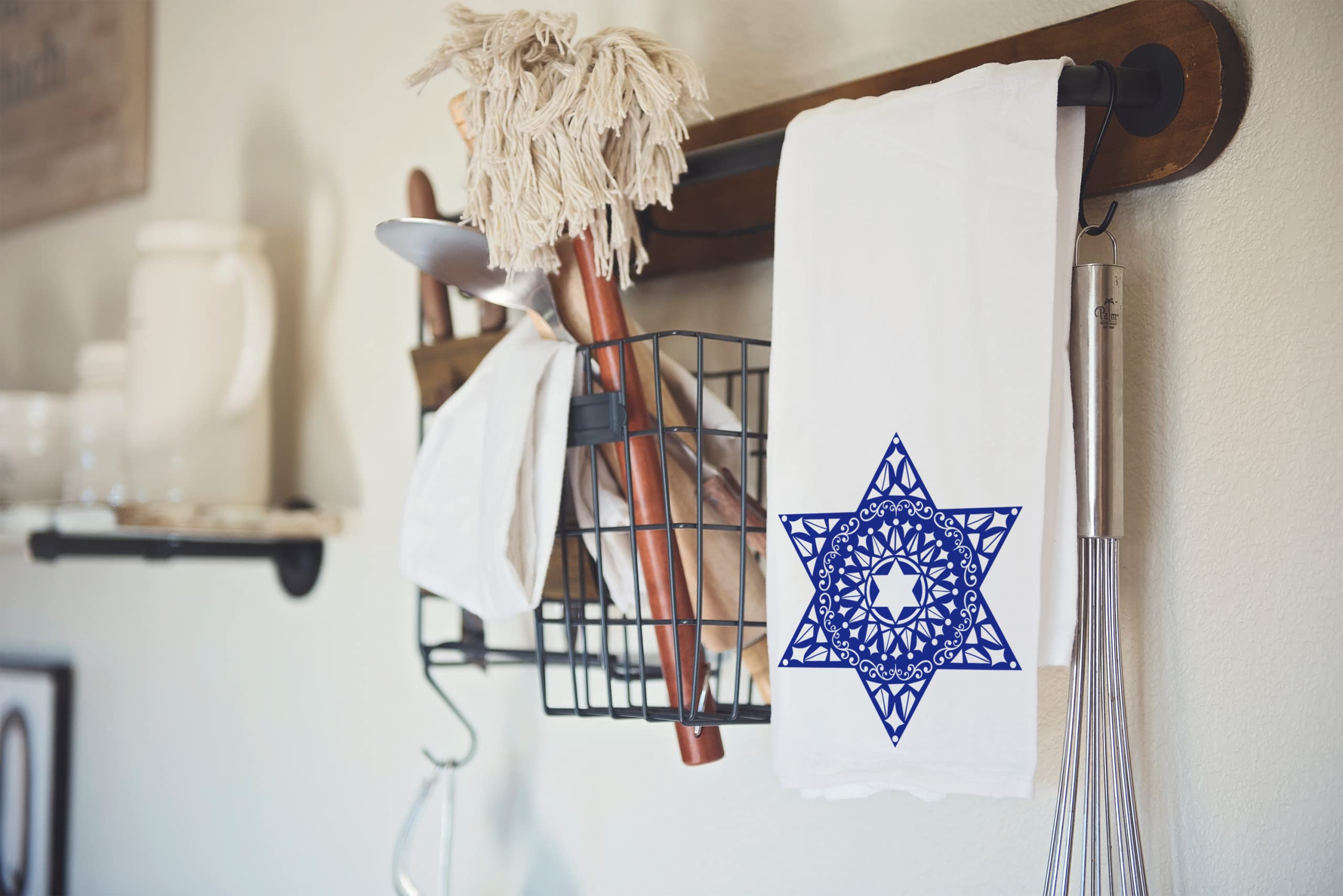 Blue Star of David Jewish Kitchen and Bathroom Hand Towel, Handmade Blue Kitchen Towel for Hostess and Holiday Gifts (Blue Star)