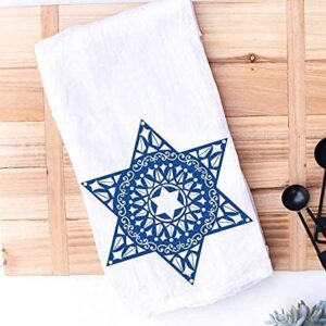 Blue Star of David Jewish Kitchen and Bathroom Hand Towel, Handmade Blue Kitchen Towel for Hostess and Holiday Gifts (Blue Star)