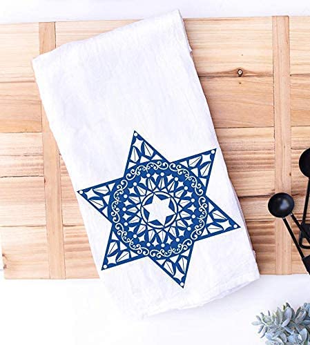 Blue Star of David Jewish Kitchen and Bathroom Hand Towel, Handmade Blue Kitchen Towel for Hostess and Holiday Gifts (Blue Star)