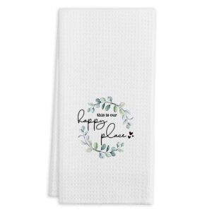 qiyuhoy this is our happy place floral kitchen towels tea towels, 16 x 24 inches cotton modern dish towels dishcloths, dish cloth flour sack hand towel for farmhouse kitchen decor,housewarming gifts