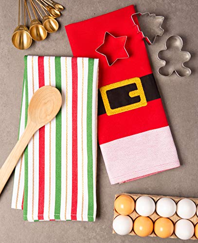 DII Holiday Dish Towels Christmas Kitchen Décor, 18x28, Santa Belt, 2 Piece