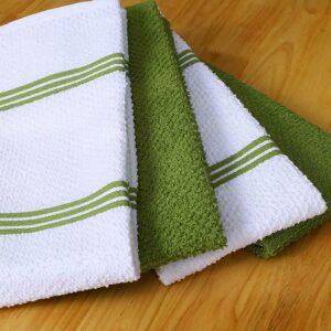 AMOUR INFINI Bundle Pack of 4 Terry Dish Towels + 8 Dish Cloths Ultra Soft and Absorbent Kitchen Towel & Dishcloth Combo (Green)