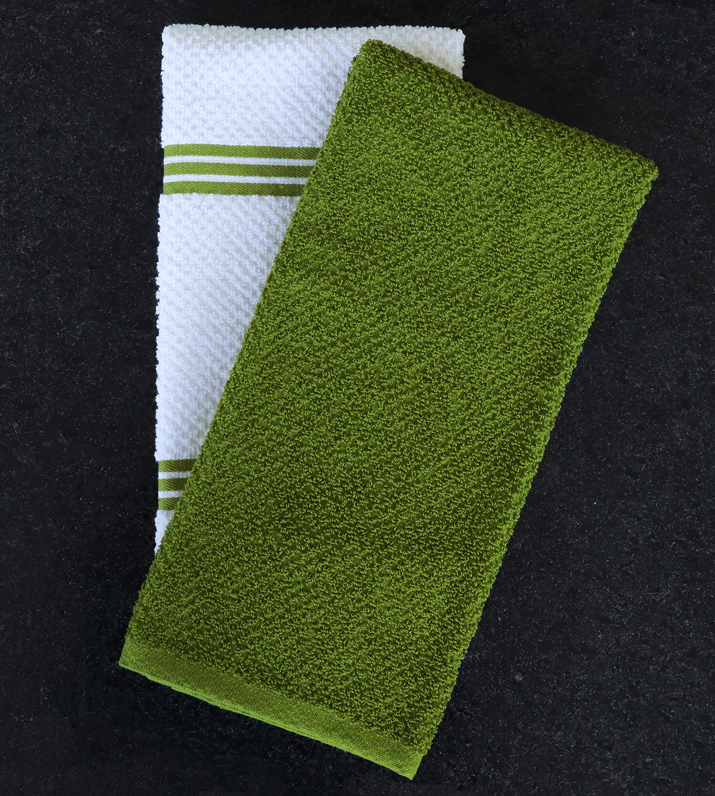 AMOUR INFINI Bundle Pack of 4 Terry Dish Towels + 8 Dish Cloths Ultra Soft and Absorbent Kitchen Towel & Dishcloth Combo (Green)