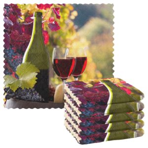 boenle dish towels set of 6, wine glass vine of grapes kitchen drying dishes dishcloths cotton hanging absorbent rags funny decorative