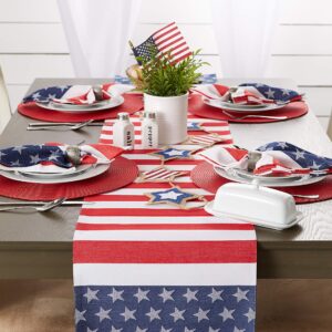 DII 4th of July Stars & Stripes Tabletop Collection Table Runner, 14x72, Red, White, & Blue