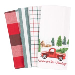 kaf home kitchen holiday digitally printed dish towel set of 4, 100-percent cotton, 18 x 28-inch (holiday truck)