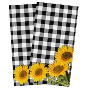 yellow sunflower black buffalo plaid spring floral kitchen towels dish cloth towel absorbent hand towel cleaning cloth,farm vintage white check dishcloth quick drying for dishes counter 2 pack