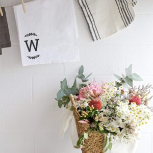 The Cotton & Canvas Co. Personalized Single Monogram Initial W Soft Absorbent Kitchen Tea Towel, Flour Sack Towel, Dish Cloth